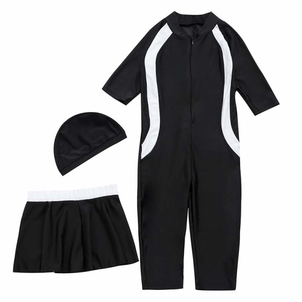 Perfekta flickor Barn Baddräkt Modest Swim Swimwear Långärmad Set - Perfet Black