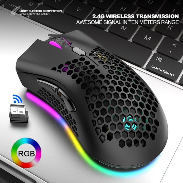 Trådløs hul RGB gaming mus 6 knapper 3 kontakter 1600DPI - Perfet White