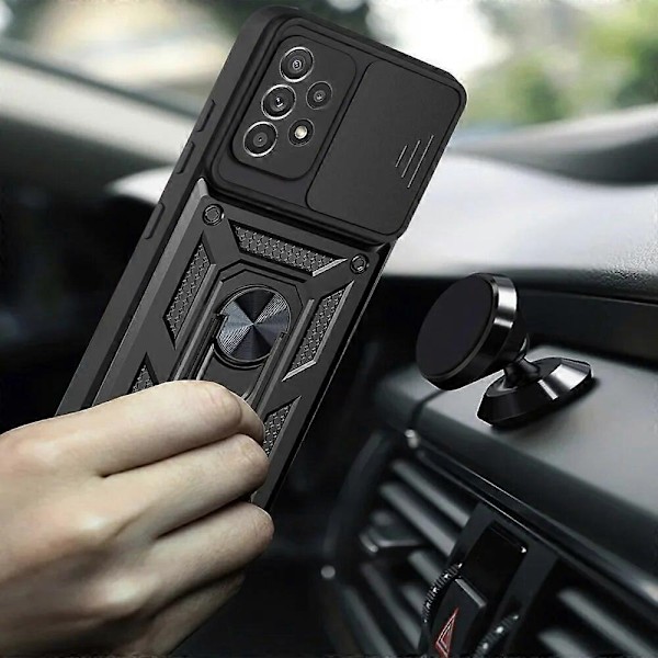 Armor Støtsikker Magnetisk Ring Stativ Holder Deksel for Samsung Galaxy S24 S23 S22 S21 Ultra S24 Plus S20FE Note 20 10 Linsebeskyttelse - Perfekt Black For-Samsung S22Ultra