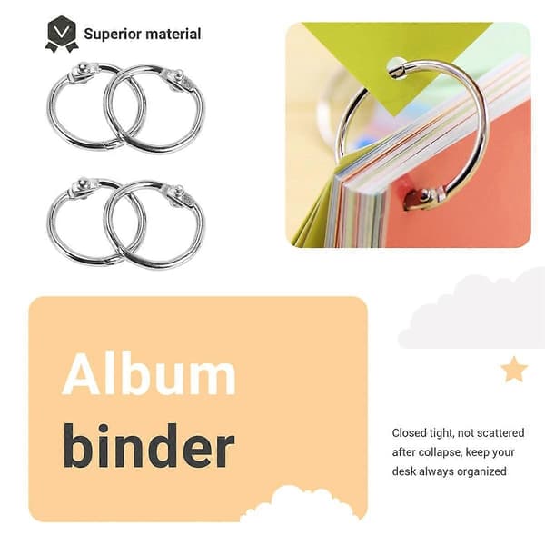100 stk. 25 mm løse bladbinderinge nøgleringe bogringe binderinge kompatible med scrapbog/album/håndværk - Perfekt 19Mm