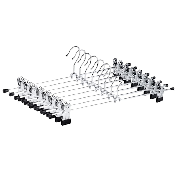 10 stk. 40 cm krom bøjler, sølvfarvet metal buksebøjle til bukser, shorts, nederdele, sokker, undertøj med skridsikre clips - Perfekt