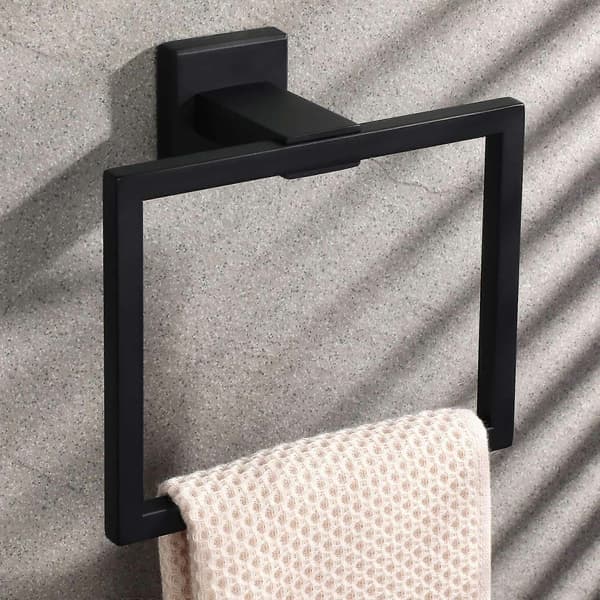 Håndklædering, håndklædeholder til vægmontering, moderne firkantet design, SUS304 rustfrit stål mat sort - Perfekt