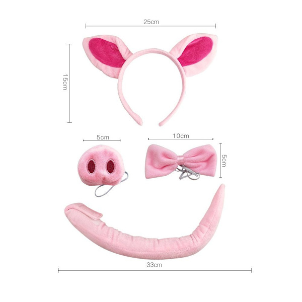 Sæt Pig ører Næse Hale og sløjfe Pink Pig kostume - Perfet
