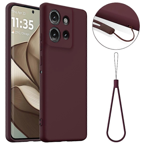 Kompatibel med Motorola Edge 50 5G Skal Kompatibel med MagSafe Flytande Silikon Telefonskal med Snodd - Mörk-Perfet Wine Red