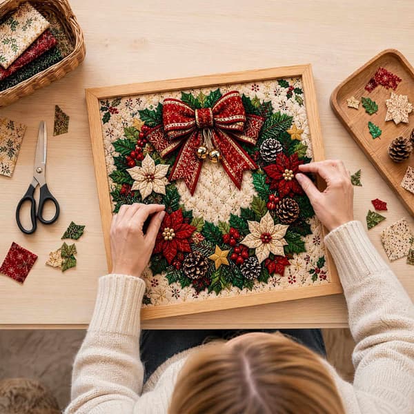 Kinusaiga Stofkunst-sæt | DIY 3D Jule-stofstemplingssæt til voksne Christmas Wreath