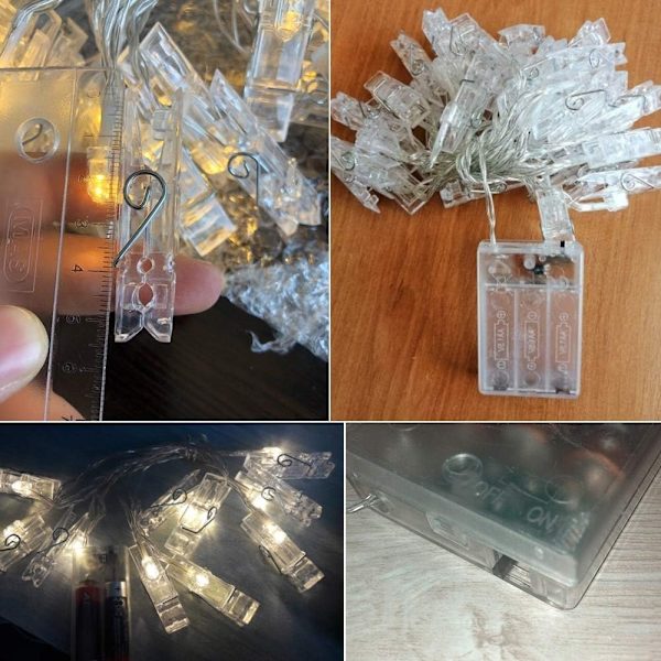 LED-fotolampor Pins String 20 Led Fairy Lights inomhusklämmor 3M/9.8FT Batteridriven hängande fotoramar Bröllopsfestdekorationer Bröllop- Perfet