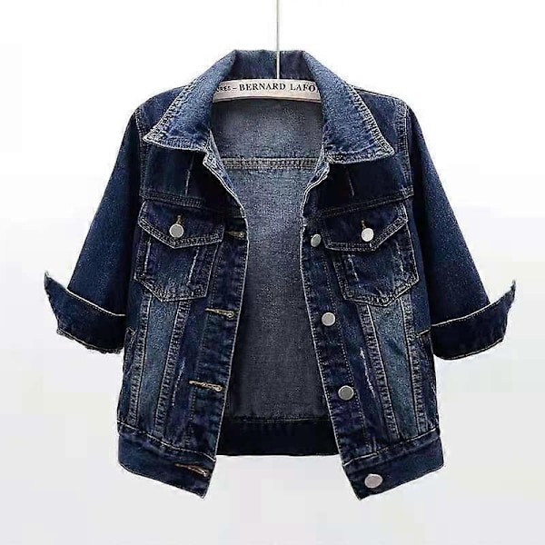 Vårförsommar Kort Kavaj Dam Ytterkläder Howdfeo Denimjacka Rosa Jeansjackor Casual Kvinnor Lila Gul Vit Lös Toppar-Perfet Dark Blue 4XL