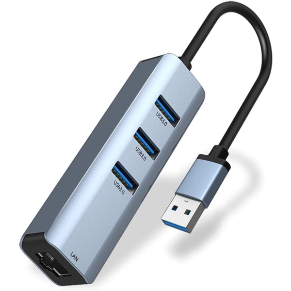 USB til Ethernet-adapter, USB Ethernet-hub med 3 porter og RJ45 Gigabit - Perfet