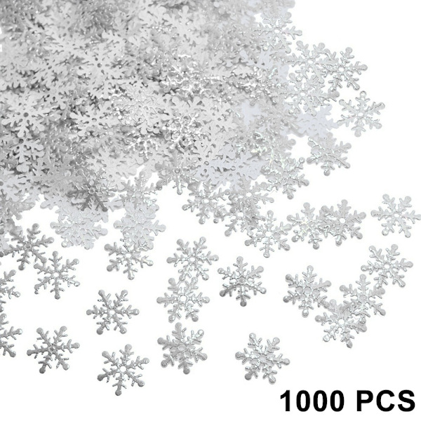 1000 kpl lumihiutalekonfettikoristeita joulutalveen Silver