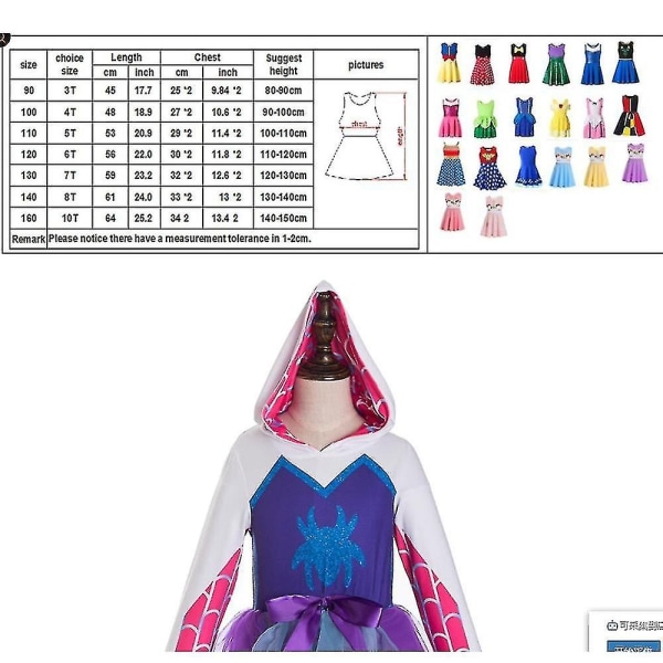Jinzhaolai Ghost Spider-inspirert kostyme Spider Gwen-inspirert kostyme Ghost Spider-hettegenser Spider Gwen Cosplay Tutu-kjoler Spider-bursdag 8T