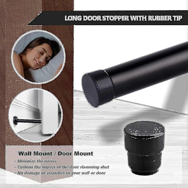 Dørstoppere, 15 cm lang dørstopper, veggmontering, kraftig solid svart dørstopper børstet rustfritt stål med myke gummistøtfangertupper - Perfekt black 5 Inch*2
