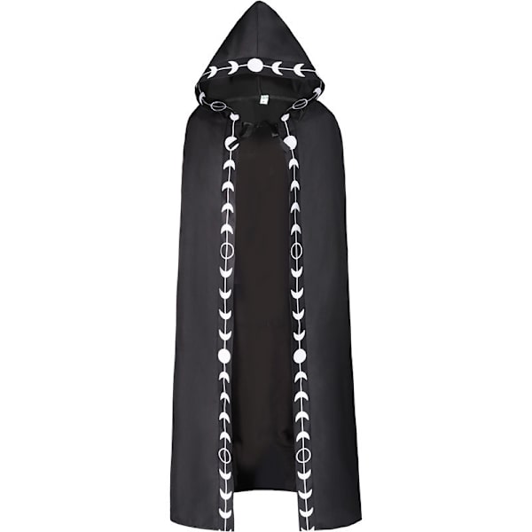 Unisex månefaser broderi hettekappe Mystisk middelalderrenessanse lang kappe - Perfet black S