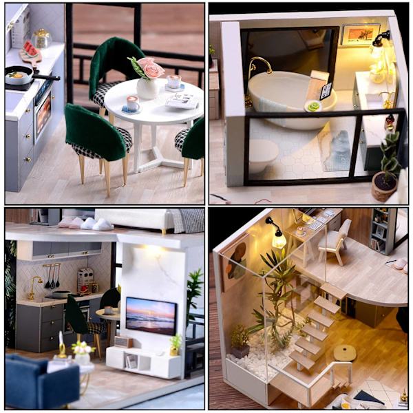 DIY Trä Dockhus Kit, Miniatyr Dockhus med Möbler - Perfekt