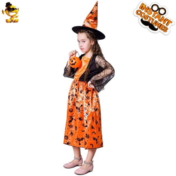 Halloween Kids Pumpkin Witch Dress Witch Cosplay Klær - Perfet L#orange 140-152CM
