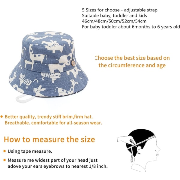 Baby boy sun bucket hatt print print solhatt vikbar strandhatt fiskare solhatt storlek 40cm-50cm