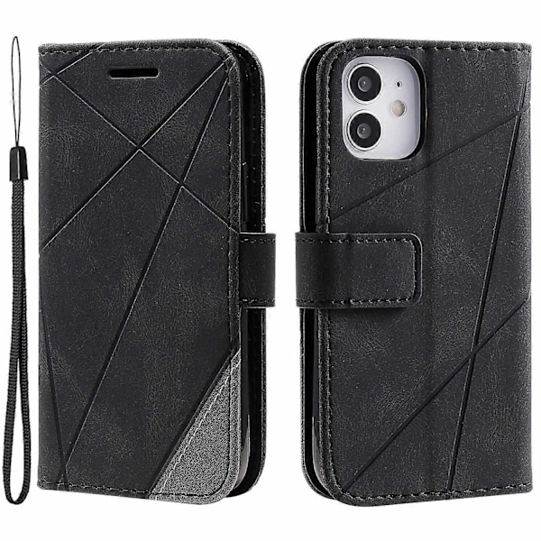 För iPhone 12 mini Mobilskal Plånbok Läder Telefonskydd Skinn Touch Textur-Perfekt Style E