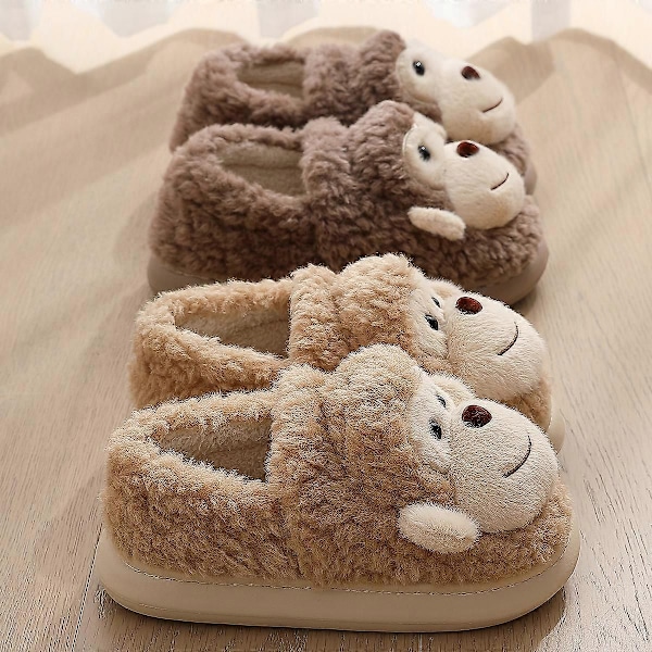 Dame Herre Sko Pige Pels Anti Slip Varme Hjemmesko Moderigtig Dejlig Abe Matchende Bomuld Hjemmesko Efterår Vinter Plys Hjemmesko - Perfet Deep brown 38-39