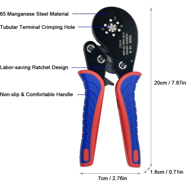 Tubular Crimp Tool 0,08-16mm² (28-5 AWG) Crimptång Sockel Crimptång Elektrikerns handverktyg - Perfet