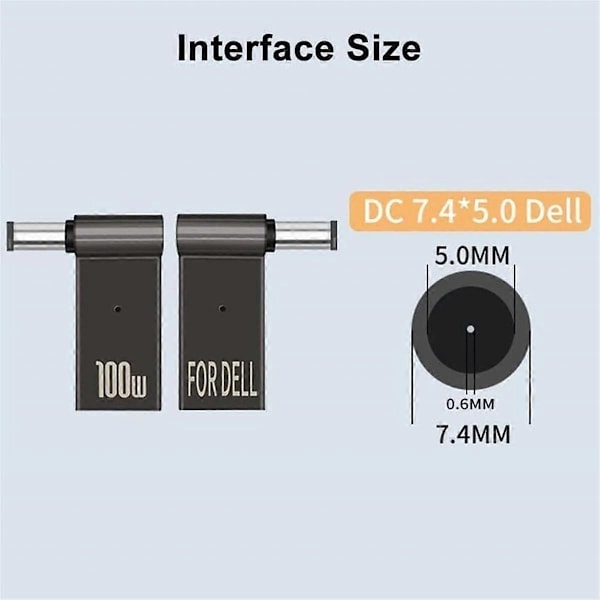 USB C - 7,4 mm:n kannettavan tietokoneen lataussovitin Naaraspuolinen tyyppi C - Uros DC 7,4 X 5,0 mm:n sylinteriliitin Conver-Perfet