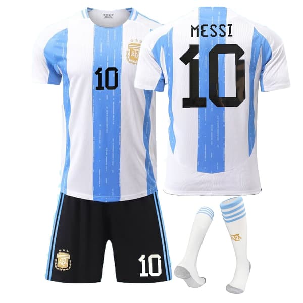 24-25 Argentina 3 Stjerner Børnefodboldtrøjer Sæt Fodboldtøj Nr. 10 Messi - Perfekt 22
