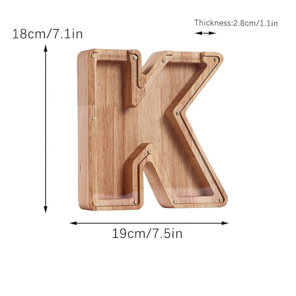 Personlig Træ Navn Pengeboks Træ Indskudsboks 26 Engelske Bogstaver Julepynt-Perfekt K