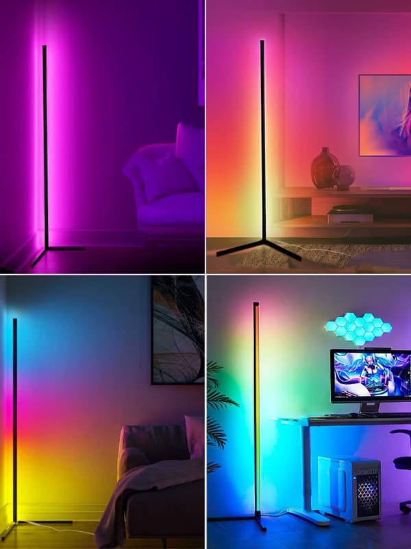 RGB LED gulvlampe, nordisk stil dimbar lampe med smart app-kontroll, plassbesparende trekantet basedesign, tilpassbare lysmoduser-Perfet