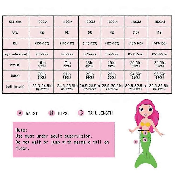 3 st/set Flickor Sjöjungfrusvans Baddräkt Barn Sjöjungfru Ariel Cosplay Kostym Fantasy Strand Bikini Set-Perfekt Pink 130cm
