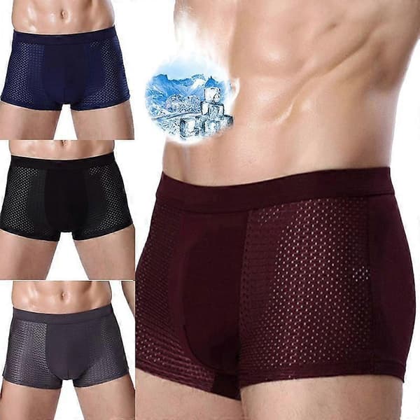 4-pack kalsonger i bambu, mjuka underkläder, shorts, sommar, is-silke, mesh, boxer briefs – perfekt Grey XL
