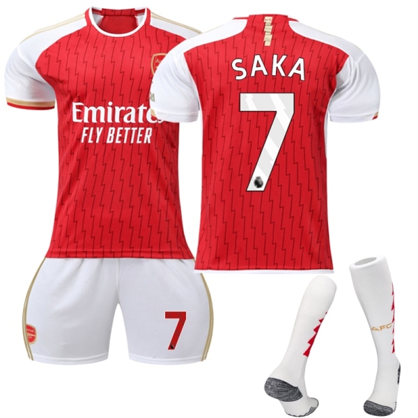 23-24 Arsenal Home Kids Football Kit med nr. 7 Sokker Saka- Perfet Adult M