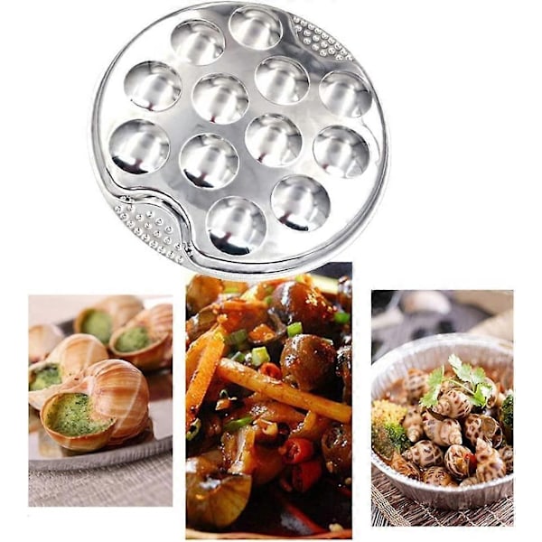 Snigel Escargot Tallrik Rostfritt Stål Förtjockad Snigeltallrik 12 Fack Hål Tång Set Mattallrik-Perfekt