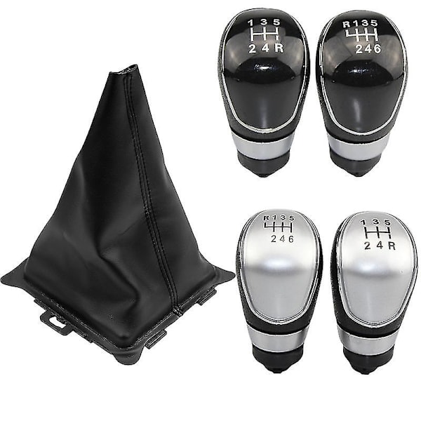 Växelspaksknopp, dammskydd, fodral, krage för Ford Fiesta 2008 2009 2010 2011 2012 - 5/6-växlad manuell - Perfekt 6-Speed Black