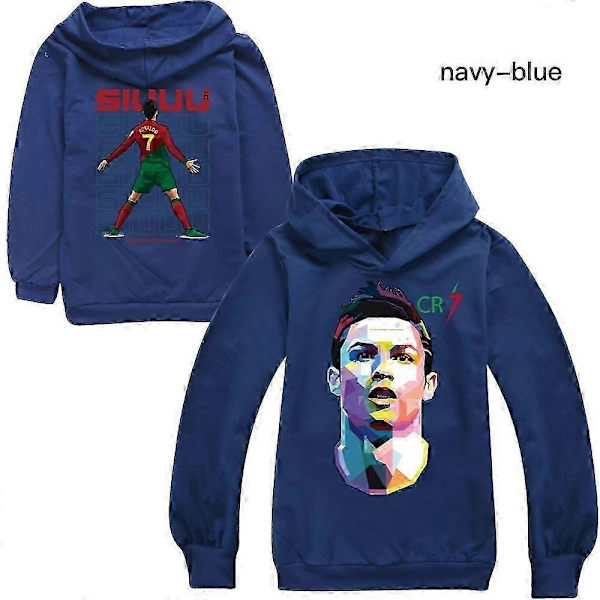 Cristiano Ronaldo Huppari Maailmanmestaruus No.7 Joululahjat Jalkapallotähti Huppari Tytöt Pojat Huppari Pusero Yläosat Lapset Teinit-Täydellinen Navy Blue 7-8years