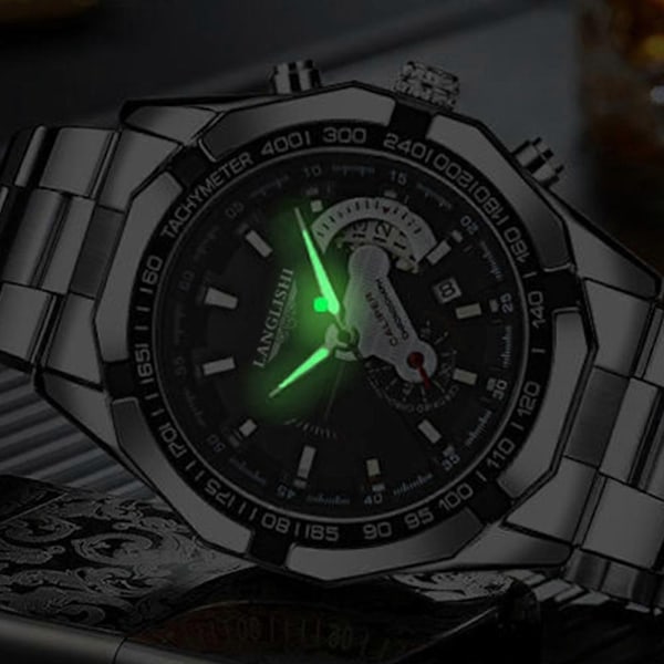 Poedagar Moderne Herre Quartz Armbåndsur Vandtæt Lysende Datovisning - Perfekt Black
