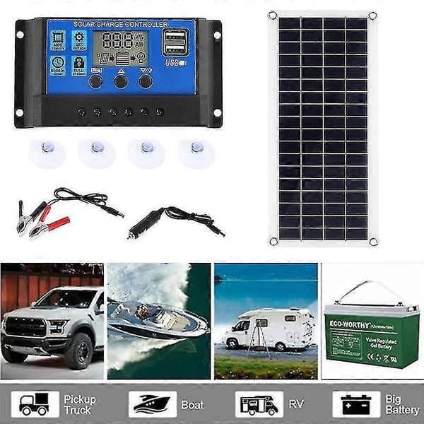 10W Solpanel Kit 12V 10A-60A Kontroller för Telefon Husbil Bil MP3 Utomhusladdning-Perfekt with 30A Controller