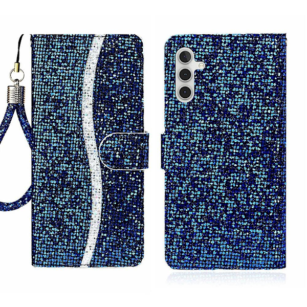 Glitter Puder Läderfodral Kompatibelt med Samsung Galaxy A15 5G-Perfet Blue