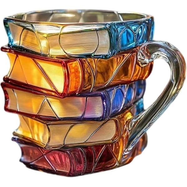 Malet Bog Krus, 2025 Nyt 3D Malet Glas Bog Krus til Varme Eller Kolde Drikke, Nyhed Bøger Stablet Formet Kaffekrus Gaver til Bogelskere-Perfekt 2PCS