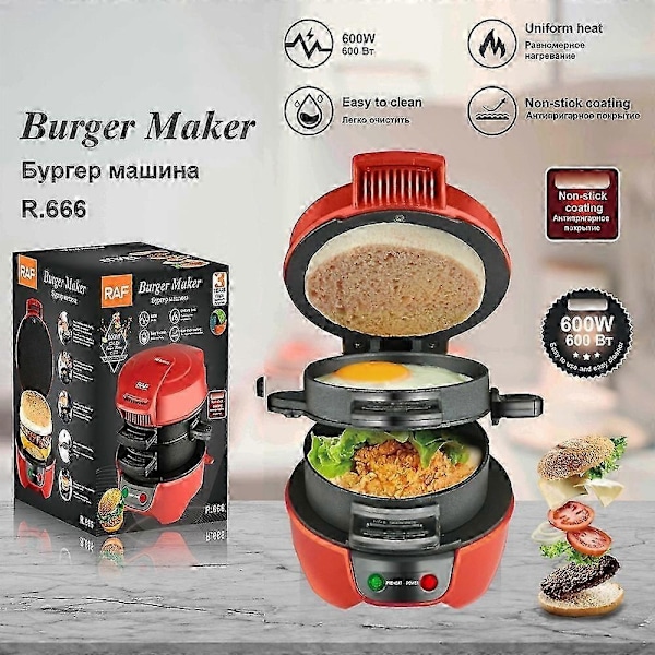 Raf R.666 Burger Maker Monitoiminen Hampurilaispuristin Sandwich-kone, EU-pistoke (BPA-vapaa, ei FDA:n hyväksyntää) - Täydellinen