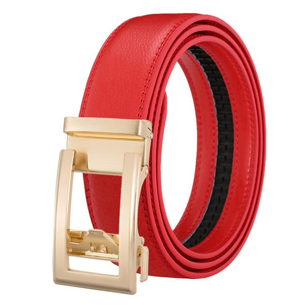 Herrbälte i läder, äkta läder, 35 cm brett, med justerbart spänne, längd 115/125 cm Red 125cm