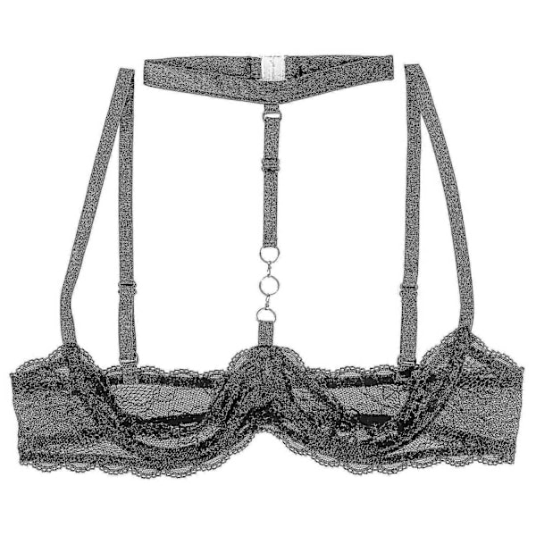 Dam 1/4-kupa bygel-bh halterneck O-ring transparent spets push-up bh underkläder öppen byst bh underkläder-Perfet Black B S
