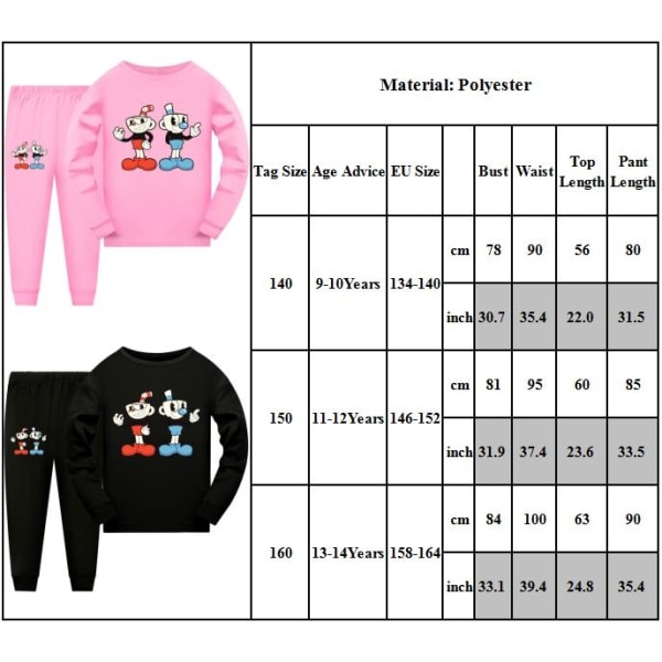 2kpl Kid Pyjamas Cuphead Line pitkähihainen set yöasu - Perfet purple 140cm