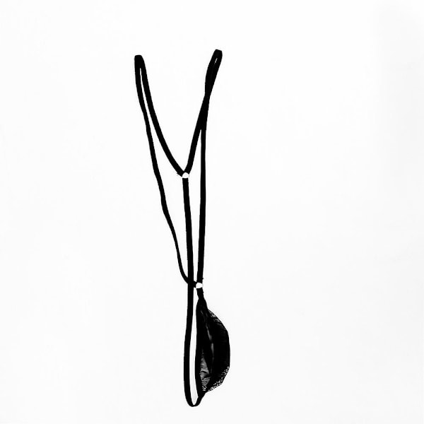 Mankini-badedrakt med V-stropp for menn, stretch, undertøy, selebody, svart - Perfet