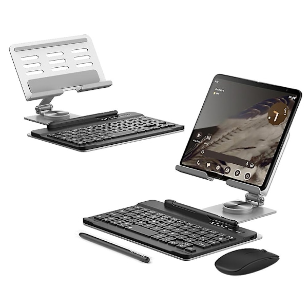 för Samsung Galaxy Fold / Z Fold Serien Vikbart Skrivbordsställ med Bluetooth Tangentbord + Mus + Stylus-Perfet Silver