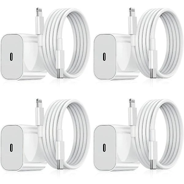 4-pack iPhone-laddare - Snabbladdare - Adapter + 2-meters datakabel 20W Lightning, Vit, 4-pack för iPhone, 4-pack Lightning 4-pack Lightning