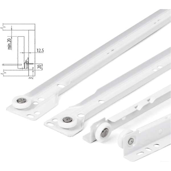 Lådglidskenor 250 mm - Set om 2 (1 par) Glidande Lådförare, Vit, Delvis Utdragen Glidsystem - Lätt att montera glidande låda - Perfekt