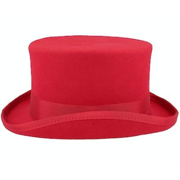Puolikorkea punainen silinterihattu Unisex-hattu Steam Punk -hattu Sylinteri Villa Huopa silinteri - Täydellinen RED