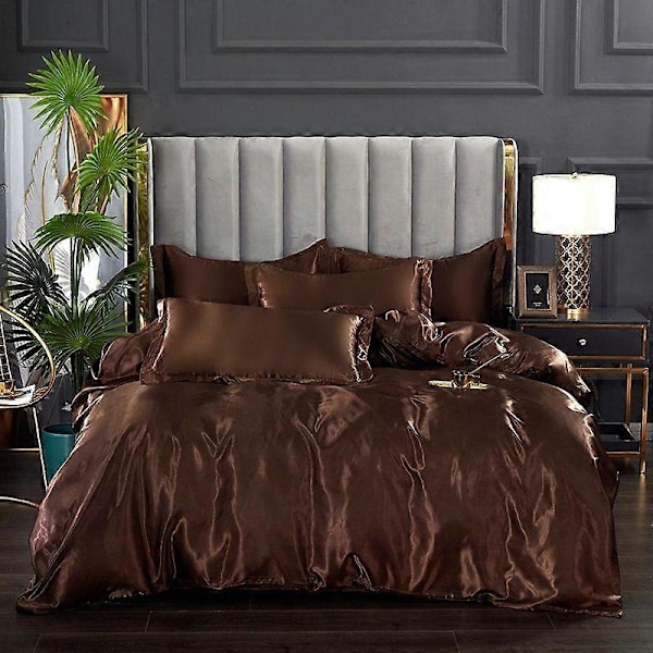 Minglan Enfärgad sängkläder i sidenimitation, högkvalitativt satäng sänglinne påslakan örngott set i fyra delar - Perfet shenkafei 150x200cm 4pcs