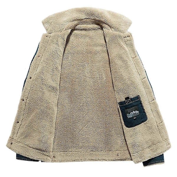 HERR Vinter Denimjacka Slim Fit Fleece Casual Kavaj Lapel Tjock Varm Ytterplagg-Perfet Blue M