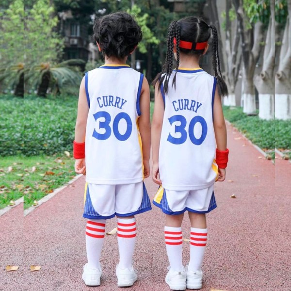 Basketballtrøje til børn Warriors nr. 30 hvid - Perfet W30 3xs