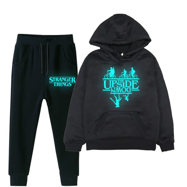 Stranger Things Glow-in-the-Dark Print Hættetrøje Sæt | Sweatshirt og Buksesæt *M* Sort 2 Black 2 M