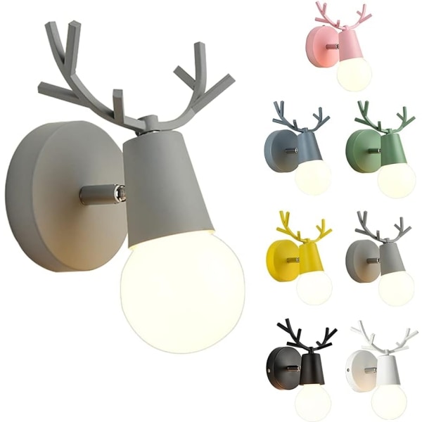 Hjortegevir formet indendørs væglampe i jern, Macaron farve væglampe til børneværelse, enkel indendørs væglampe i moderne stil - Perfet grey